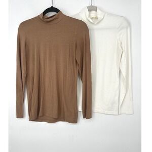 Telluride Clothing Company Lot of 2 Mock Neck Top Women S Brown White Neutral